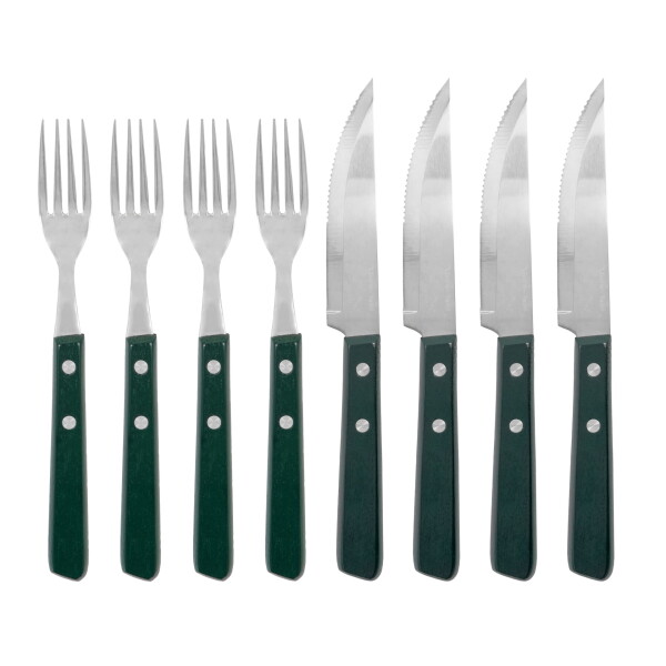 Nicolas Vahé Sada příborů z nerezové oceli Steak Green – set 8 ks, zelená barva, dřevo, kov