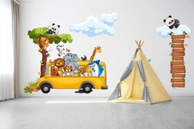 DumDekorace DumDekorace Nálepka na zeď pro děti veselé safari zvířátka autobuse cm