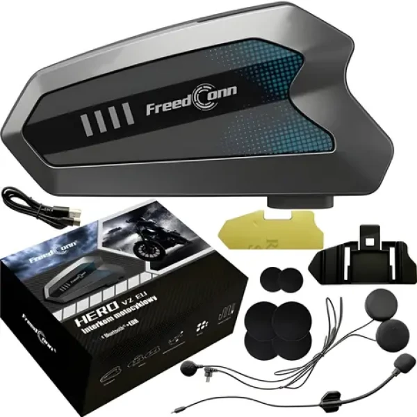 FreedConn HERO V2 černá / Motocyklový interkom / Bluetooth 5.1 / Dosah 1000 m / Výdrž 30 h (HERO V2 EU)
