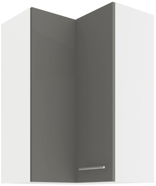 Horní rohová skříňka Lara 60x60 GN-90 2F (90°) Barva korpusu: Bílá, Barva dvířek: Šedý lesk