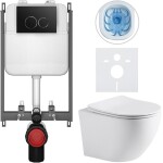 CERANO - Kompletní WC set Basic/Cesso - bílá matná - WC tlačítko Dualo/Černá - pro zazdění - 49x36 CER-8050BD86246