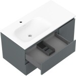 MEXEN/S - Rivel koupelnová skříňka 90 cm s umyvadlem Vela levá, 2S, 1D, reliéf, grafit mat/bílá mat 91A23-09047-3-BBFFF66-W23L01