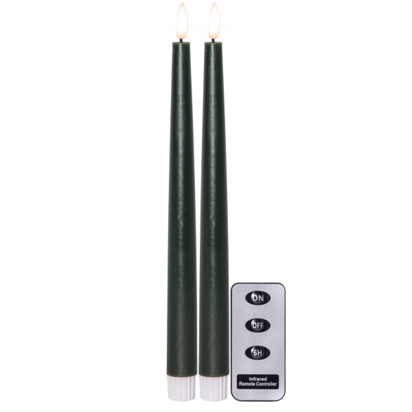STAR TRADING LED svíčka Flamme Slim Green 28 cm – set 2 ks + dálkový ovladač, zelená barva, vosk