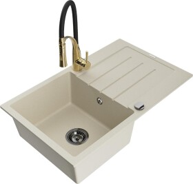 MEXEN - Bruno granitový dřez s odkapávačem včetně baterie Aster, béžová 6513-69-73450-57-B