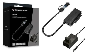 Conceptronic adaptér USB-A/USB-C na SATA 22-pin černá / Adaptér / USB 3.2 Gen 1 / 6 Gbit/s / UASP / do 10 TB (ABBY21B)