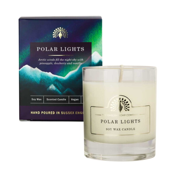 The English Soap Company candle Polar Lights 170ml - The English Soap Company Vonná sojová svíčka Polar Lights 170 ml, modrá barva, sklo, vosk