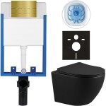 CERANO - Kompletní WC set Profi/Cesso - černá matná - WC tlačítko Line/Zlatá - pro zazdění - 49x36 CER-8050BD84268