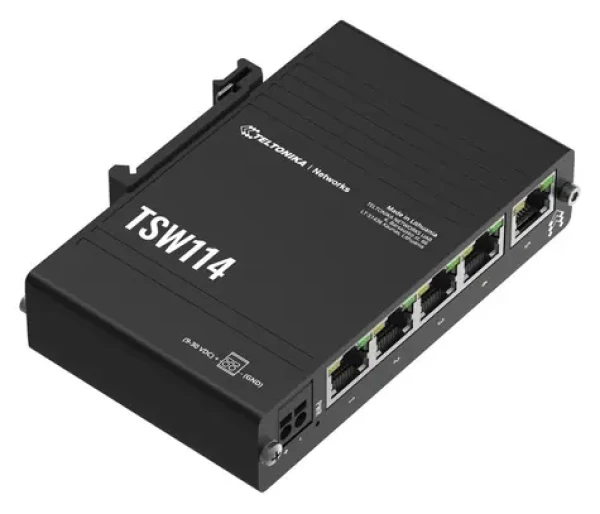 Teltonika TSW114 / Průmyslový switch / 5x RJ45 / 1000 Mbps / DIN lišta