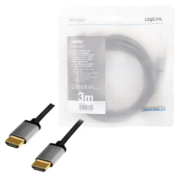 LogiLink HDMI 2.0 černá / HDMI kabel / 4K/60Hz / pozlacené konektory / 3 m (CHA0102)