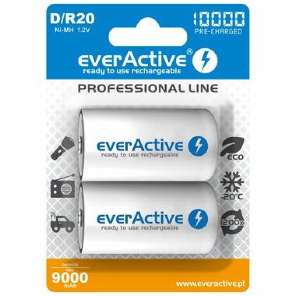 EverActive Professional Line nabíjecí baterie D (R20) 10000 mAh 2ks / Ni-MH (EVHRL20-10000)