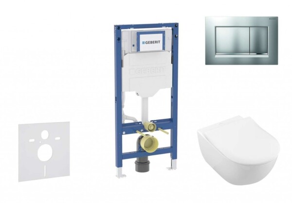 GEBERIT - Duofix Set předstěnové instalace, klozetu Subway 2.0 a sedátka softclose, tlačítko Sigma30, matný chrom/chrom SANI11CK2114