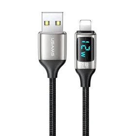 USAMS SJ543 U78 stříbrno-černá / Datový kabel / Lightning / 1.2 m / LED / 2.4A (SJ543USB02)