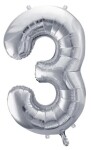 Balónek fóliový narozeniny číslo 3 stříbrný 72 cm Balónek fóliový narozeniny číslo 3 stříbrný 72 cm