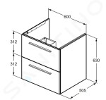 IDEAL STANDARD - i.Life B Umyvadlová skříňka 60x63x51 cm, 2 zásuvky, dub T5270NX