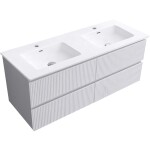 CERANO - Koupelnová skříňka Carole - bílá matná rýhovaná + keramické dvojumyvadlo Novo - bílá lesklá - 121x49,5x46,5 CER-720317