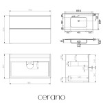 CERANO - Koupelnová skříňka Velora - černá matná, úchytka zlatá + keramické umyvadlo Novo - bílá lesklá - 81x54,5x46,5 CER-979901