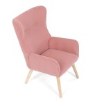 Křeslo, potah růžová manšestrová látka, dřevěné nohy, masiv kaučukovník