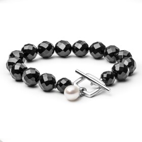 Náramek Ruzziera Black - onyx, sladkovodní perla, stříbro 925/1000, 19 cm Bílá