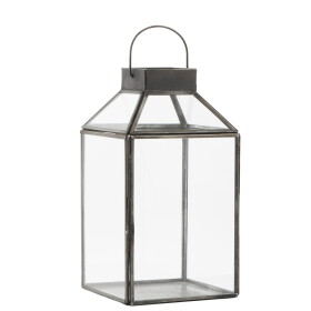 Ib Laursen Skleněná lucerna Norr Black 25,5 cm, šedá barva, černá barva, čirá barva, sklo, kov