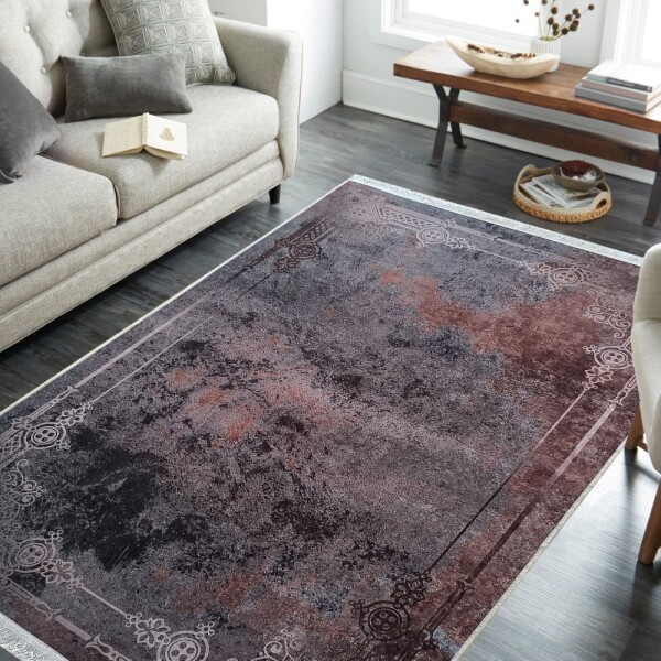 DumDekorace Moderní koberec s ornamentálním rámem - šedohnědý Šířka: 80 cm | Délka: 150 cm