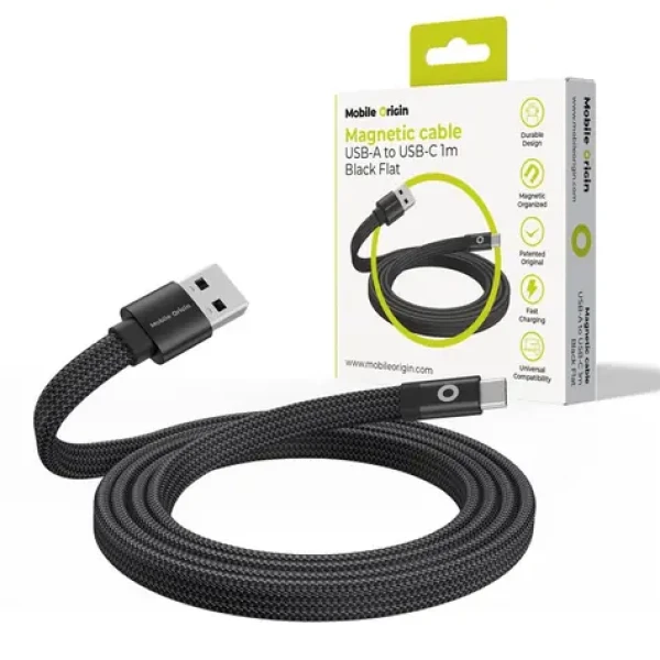 Mobile Origin Magnetic Flat Patented Original Cable USB-A to USB-C 1m černá (MCF-USBA-1M-BLK)