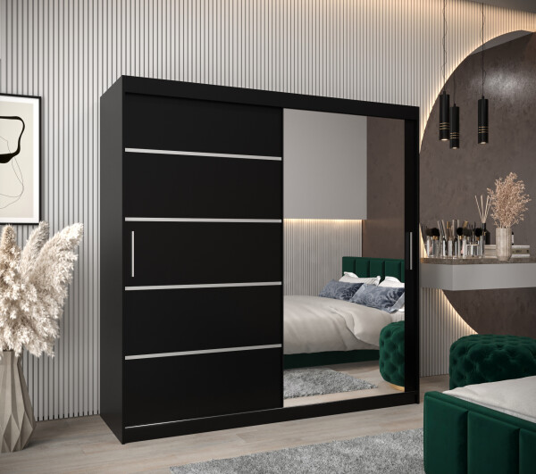 Šatní skříň Abi V2 Barva korpusu: Černá, Rozměry: 200 cm, Dveře: Černá