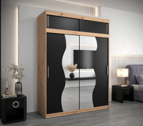 Šatní skříň Abi Mr s nástavcem Dveře: Černá, Rozměr: 180 cm, Korpus: Dub artisan
