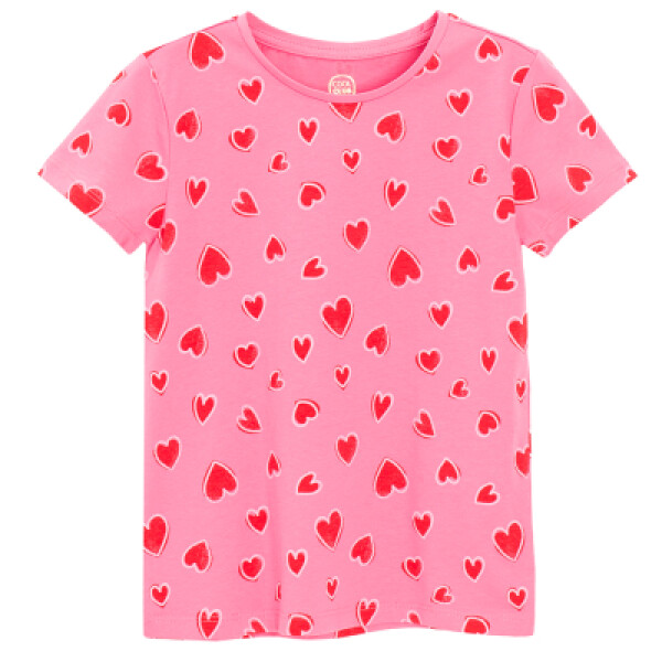 Tričko s krátkým rukávem Srdíčka -růžové - 92 PINK