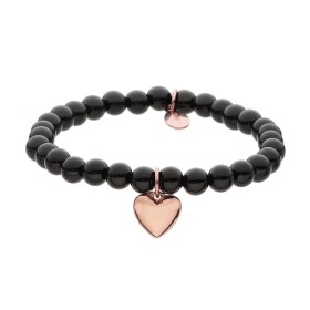 Náramek Marina přírodní Onyx a chirurgická ocel - srdíčko, Černá 18,5 cm