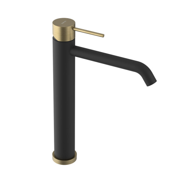 SAPHO - ULTRASAN stojánková umyvadlová baterie vysoká, prodloužená hubice, černá mat/zlato mat UT007VBG
