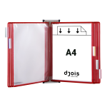 Djois nástěnný kovový držák s rámečky, 10 rámečků s kapsami A4 na výšku, červené, 1 set