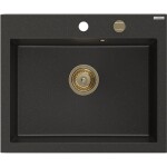MEXEN/S - Elix granitový dřez 1-miska 600 x 500 mm, černá/zlatá metalik, sifon zlatá 6525601005-75-G