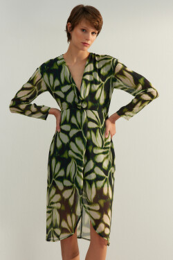Trendyol zelené štěrbinové vzorované tkané šaty
