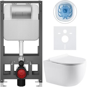 CERANO Kompletní WC set Basic/Felci - bílá lesklá - WC tlačítko Modulo/Stříbrná - volně stojící - předstěnová instalace - 53x37 cm