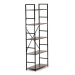 Regál, 5 polic, dekor staré dřevo, MDF, černý lak