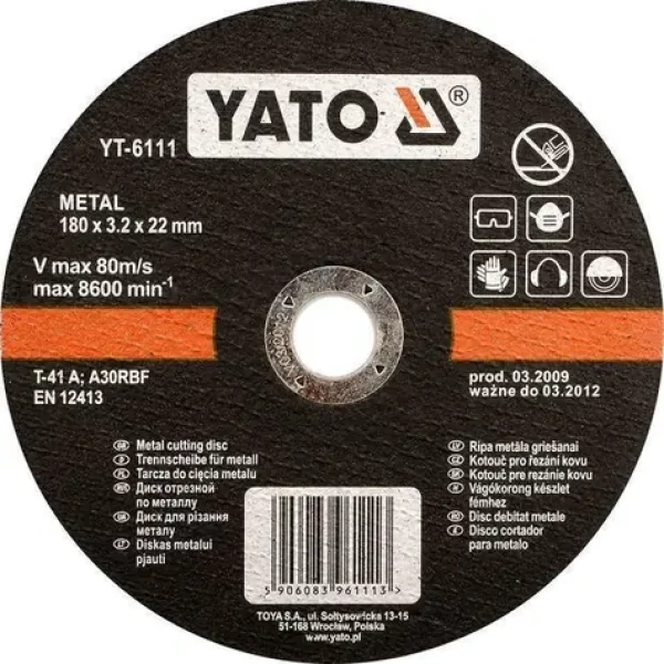 YATO Řezný kotouč na kov 115 mm / Řezný kotouč / Průměr 115 x 22 mm / Tloušťka 1,2 mm