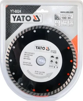 YATO Kotouč diamantový řezný 180x22,2 mm turbo / Suché i mokré řezání / Beton, dlažba, zdivo / Max. 8000 ot/min (YT-6024)