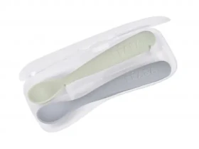 Beaba První lžičky silikonové s pouzdrem 2 ks Pebble Green (913600BB)