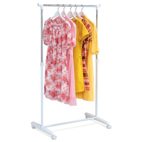 Stojan na šaty, jednoramenný, bílá barva, kov / plast, chrom