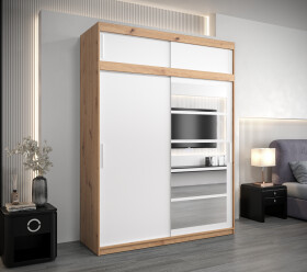 Šatní skříň Abi Ro1 s nástavcem Barva korpusu: Dub artisan, Rozměry: 180 cm, Dveře: Bílá