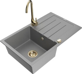 MEXEN - Bruno granitový dřez s odkapávačem včetně baterie Telma, šedá 6513-71-670200-50