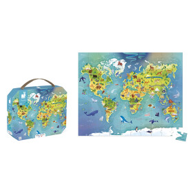 Janod Puzzle v kufříku Mapa světa 100 dílků 50x40 cm