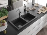 MEXEN - Hektor granitový dřez 2-bowl 800 x 480 mm, černá kropenatá, sifon chrom 6521802000-76