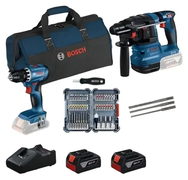 BOSCH GBH 18V-22 + GSR 18V-45 Professional / Sada aku nářadí / 18V / SDS-plus / 2x 4.0Ah / brašna (0615V0003D)