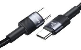 USAMS SJ724 černá / Nabíjecí a datový kabel / USB-C - USB-C / Opletený / 60W / 1,2 m (SJ724ZJ01)