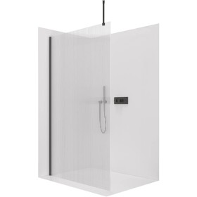CERANO Sprchová zástěna Walk-in Onyx Top Round L/P - 8 mm - kulatá vzpěra - černá matná, rýhované sklo - 100x200 cm