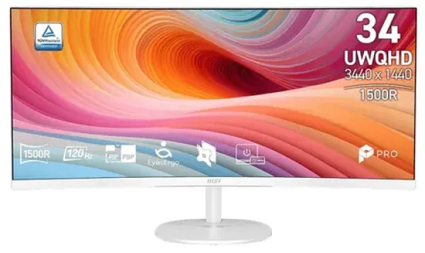 34" MSI PRO MP341CQW E12 bílá / Monitor / VA / UWQHD / 21:9 / 120Hz / 1ms / HDMI+DP (PRO MP341CQW E12)