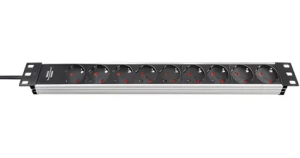 Brennenstuhl Alu-Line Cali 19" stříbrná/černá / Napájecí lišta / 9x zásuvka / IEC C14 / 2 m / 1U (1390007009)