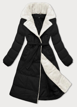 Černý dámský zimní kabát s kožešinovým límcem J Style (16M9168-392) odstíny černé S (36)