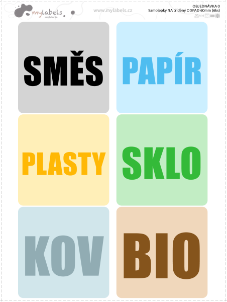 Samolepky NA tříděný ODPAD s vlastními texty 60mm (6ks)
